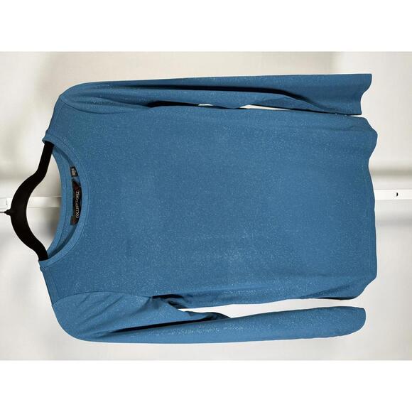 Colleen Lopez Women’s Teal Glitter Shimmer Long Sleeve Stretch Top Size XS - Picture 2 of 5